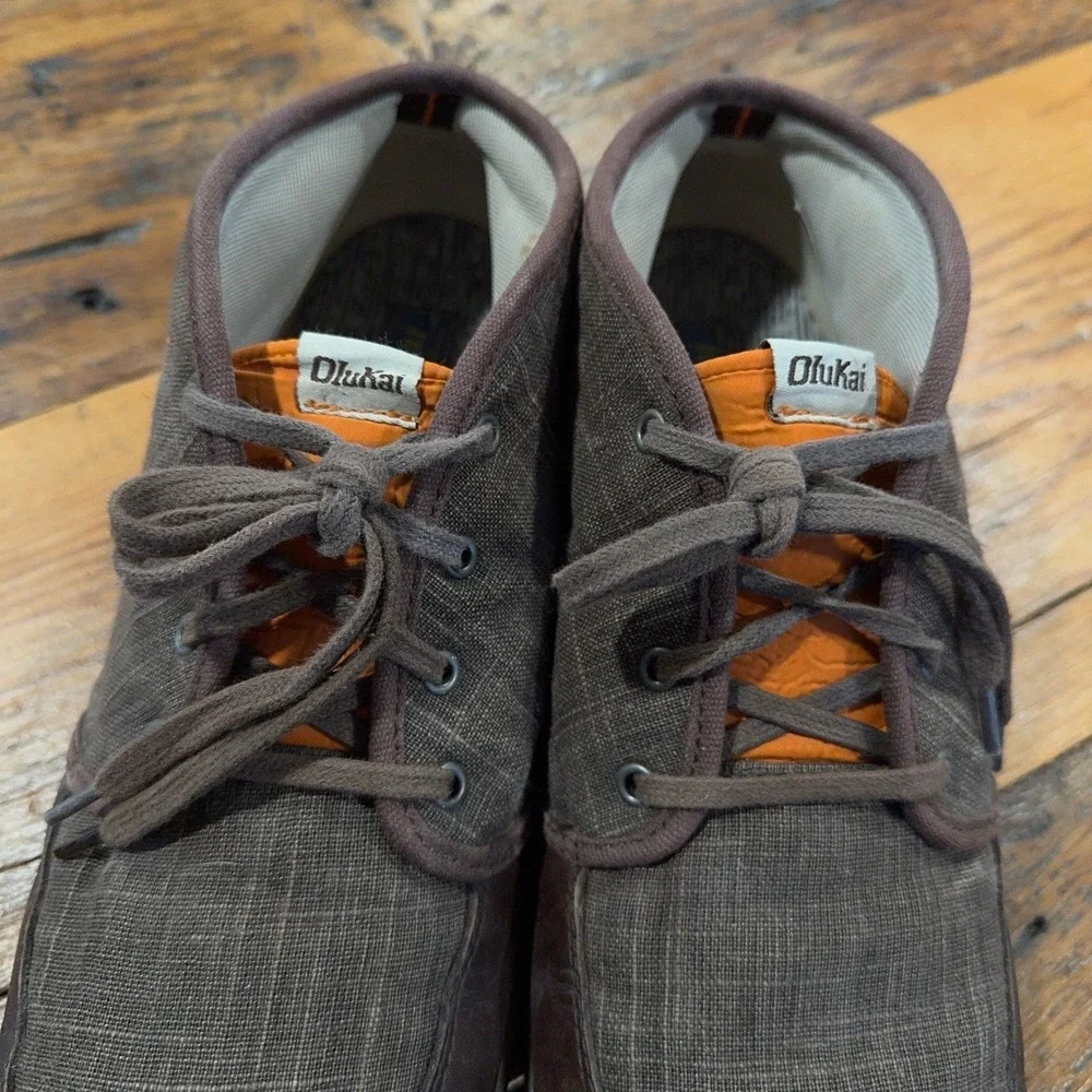 Olukai Mens Nana Hele Chukka Boots Size 11 Brown Leather Textile Stingray Detail
